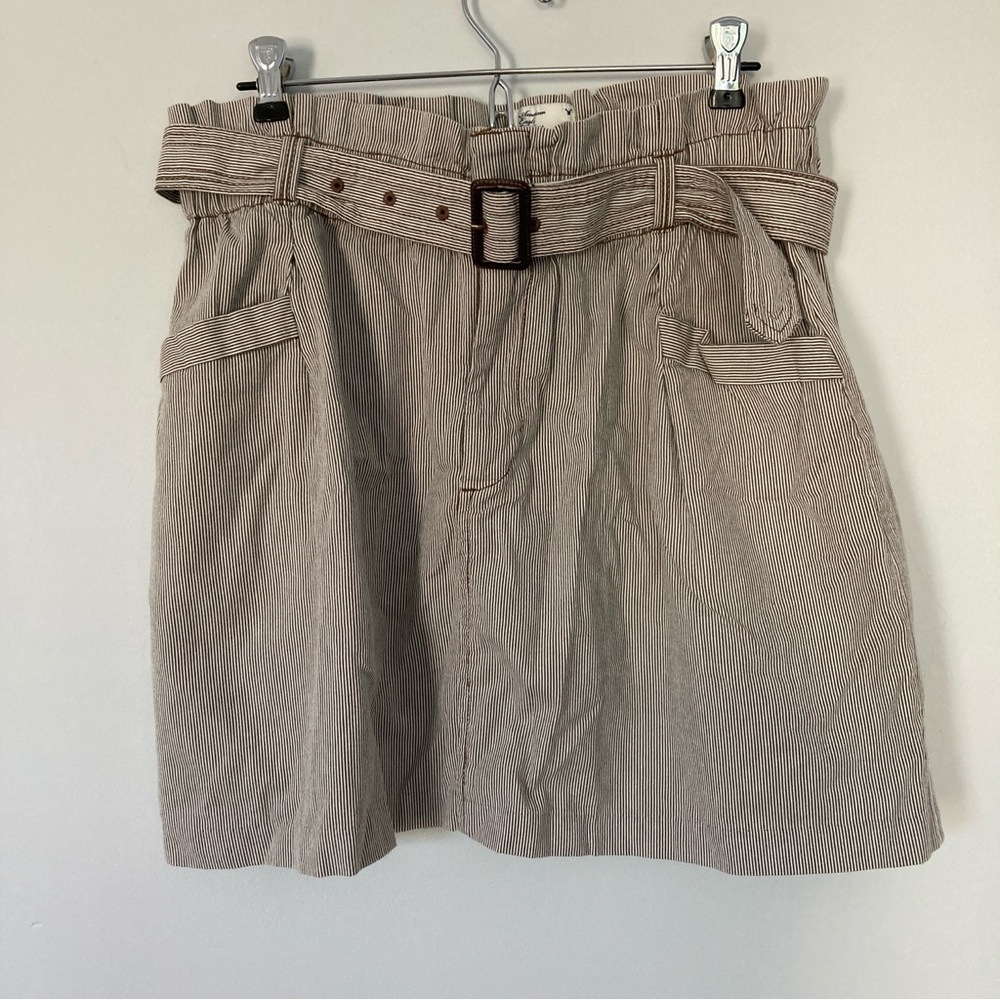 Brown & White Pinstripe Paperbag Mini Skirt | American Eagle | Large